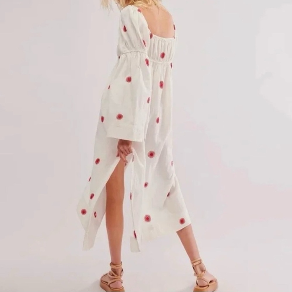 Free People Emory Embroidered Linen Midi Maxi Dress Ivory Boho – Size Medium - Picture 3 of 10